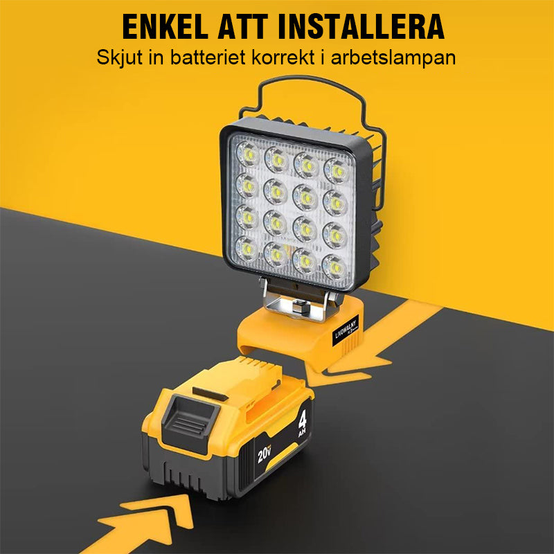 "Högpresterande 18W LED-arbetslampa, robust design, 16 LED-pärlor, bred strålvinkel, idealisk för utomhusarbete."