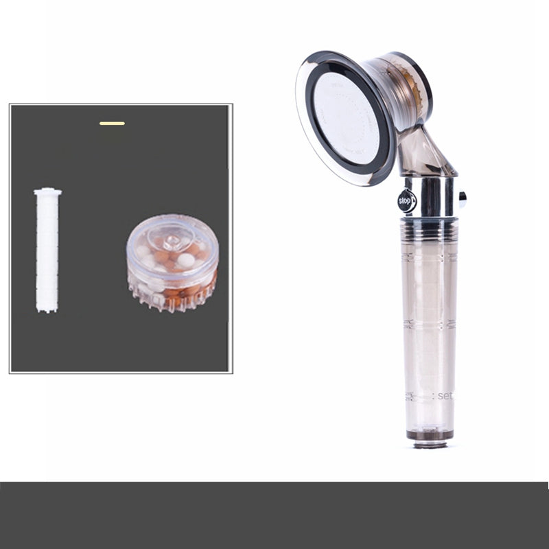 "Högtrycks handhållet duschhuvud med filtersystem, silverfinish, förbättrar vattenflödet och renar vatten för mjukare dusch."