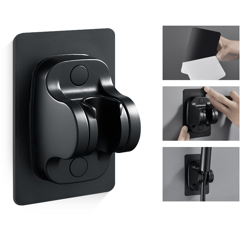 Högtrycksduschhuvud i grå ABS, tre lägen, modern design, kompakt och hållbart. Front view, liknar en hårtork.