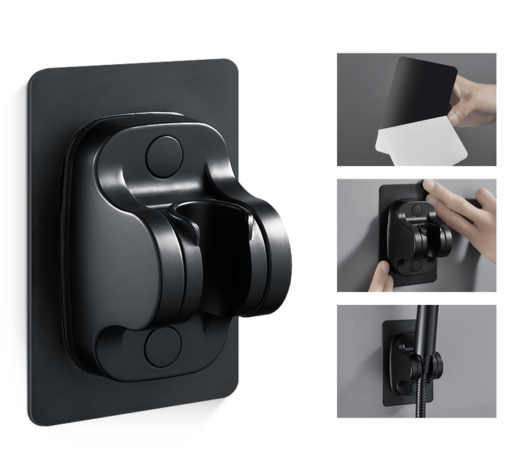 Högtrycksduschhuvud i grå ABS, tre lägen, modern design, kompakt och hållbart. Front view, liknar en hårtork.