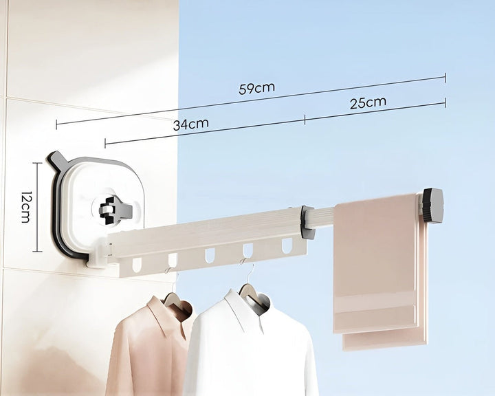 "Hopfällbar aluminimumtorkställning med sugkopp, minimalistisk design för optimal utrymmeseffektivitet."