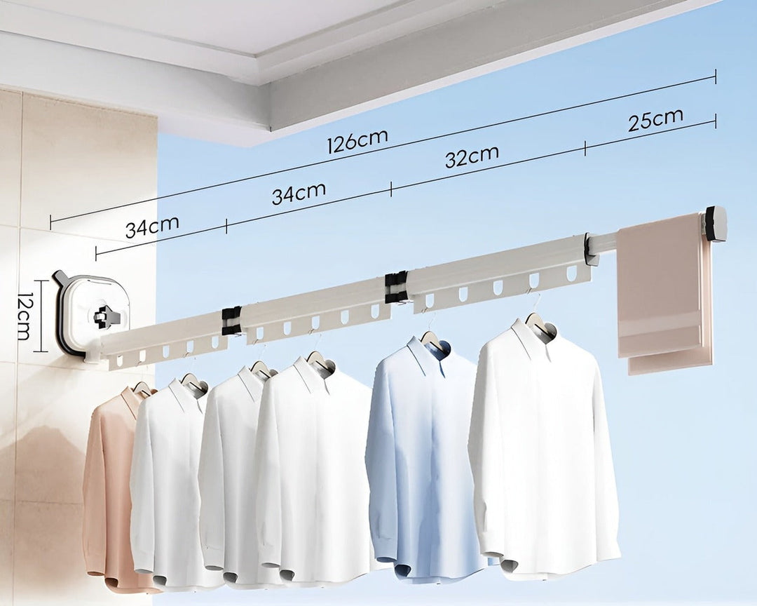 "Hopfällbar aluminimumtorkställning med sugkopp, minimalistisk design för optimal utrymmeseffektivitet."