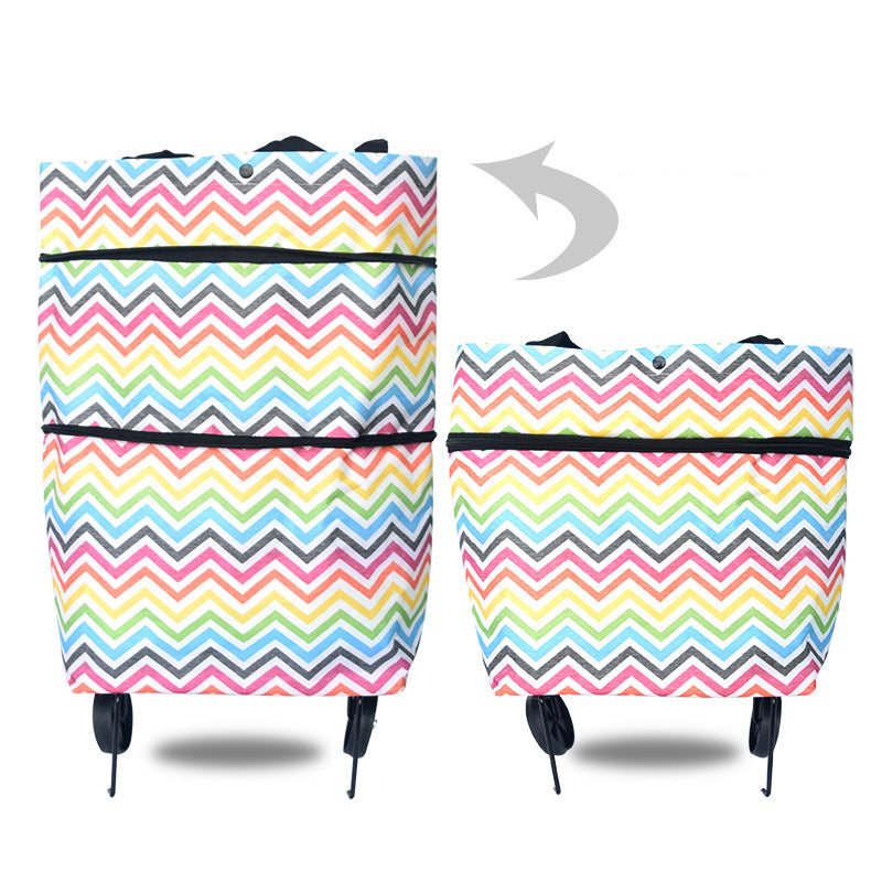 "Hopfällbar damväska med hjul i orange, röd, blå eller grön, ekovänligt material, modern design, enkel pendlarväska."