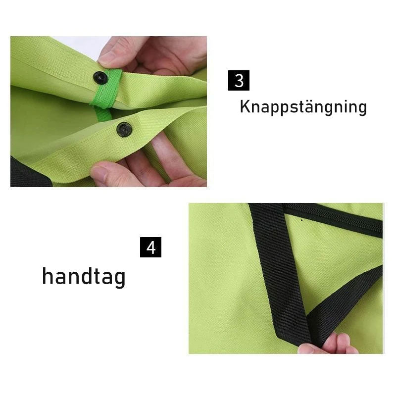 "Hopfällbar damväska med hjul i orange, röd, blå eller grön, ekovänligt material, modern design, enkel pendlarväska."