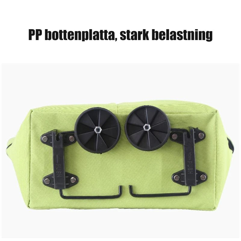 "Hopfällbar damväska med hjul i orange, röd, blå eller grön, ekovänligt material, modern design, enkel pendlarväska."