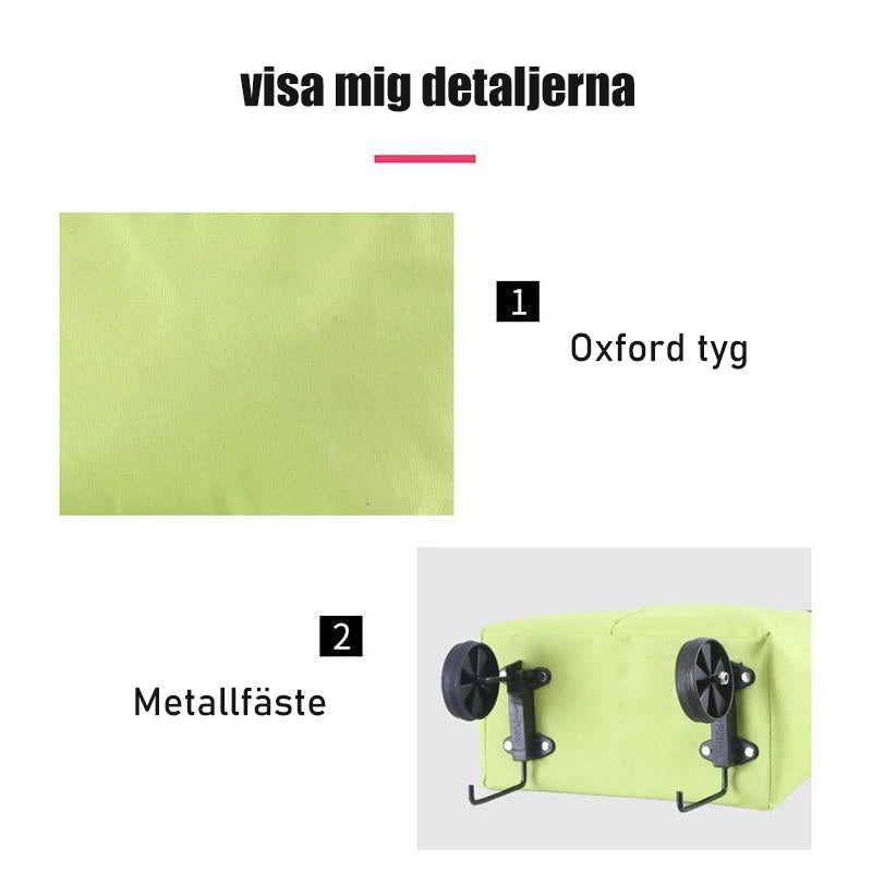 "Hopfällbar damväska med hjul i orange, röd, blå eller grön, ekovänligt material, modern design, enkel pendlarväska."