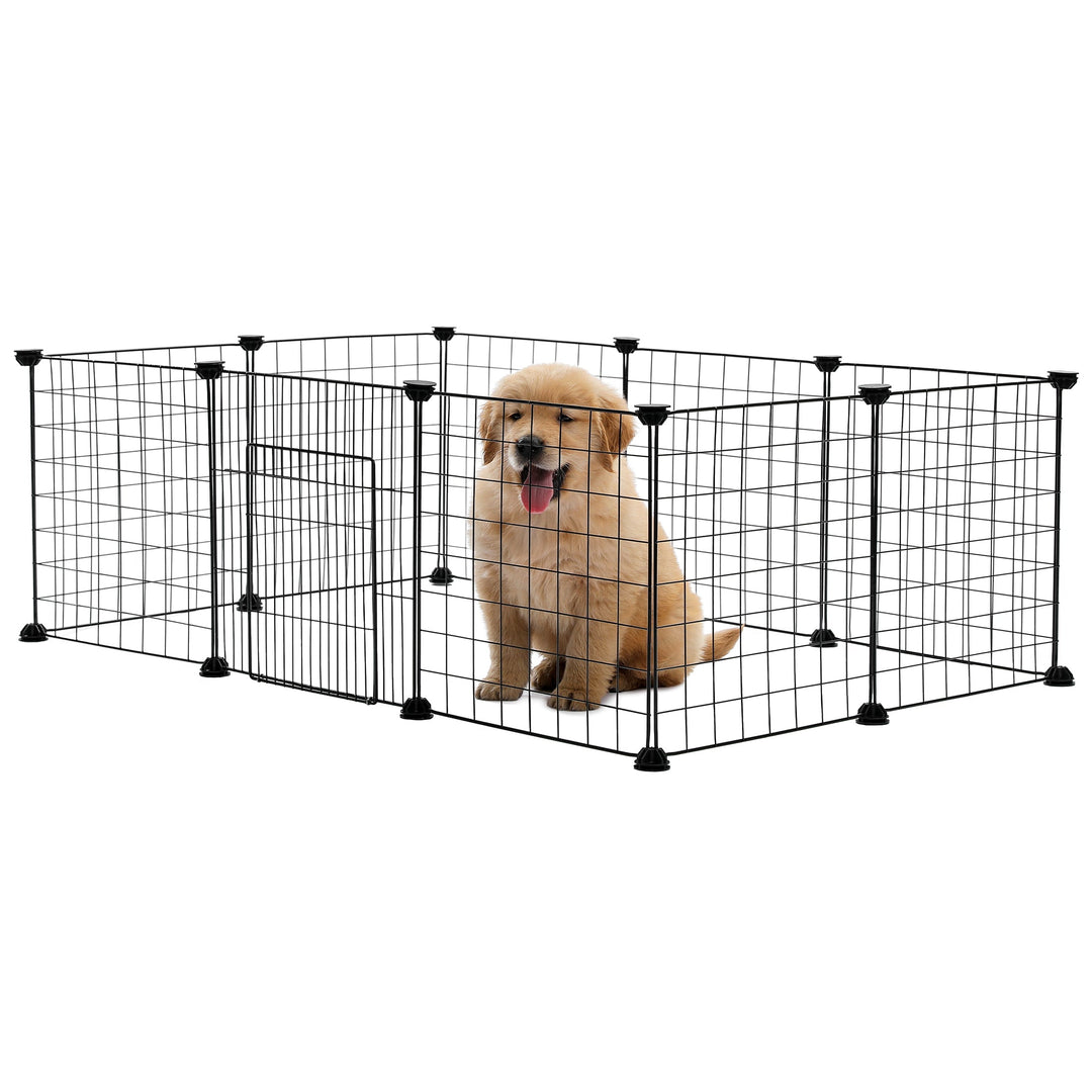 Hopfällbar och justerbar hundbur för smådjur, säker och flexibel med stålpaneler och dörrpanel för enkel tillgång.