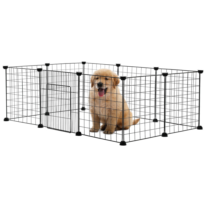 Hopfällbar och justerbar hundbur för smådjur, säker och flexibel med stålpaneler och dörrpanel för enkel tillgång.