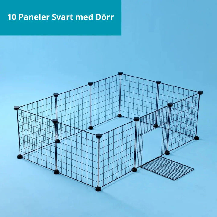 Hopfällbar och justerbar hundbur för smådjur, säker och flexibel med stålpaneler och dörrpanel för enkel tillgång.