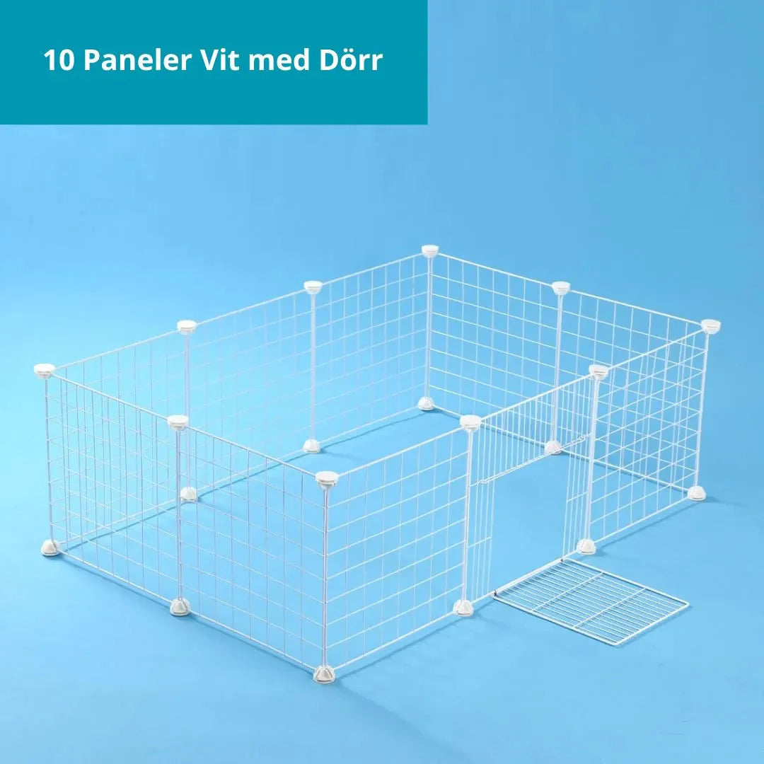 Hopfällbar och justerbar hundbur för smådjur, säker och flexibel med stålpaneler och dörrpanel för enkel tillgång.