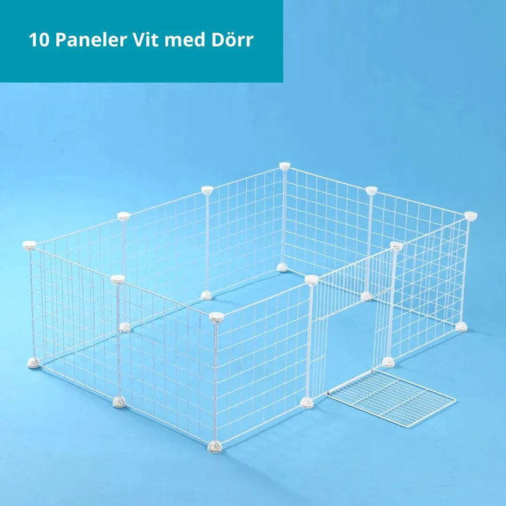 Hopfällbar och justerbar hundbur för smådjur, säker och flexibel med stålpaneler och dörrpanel för enkel tillgång.