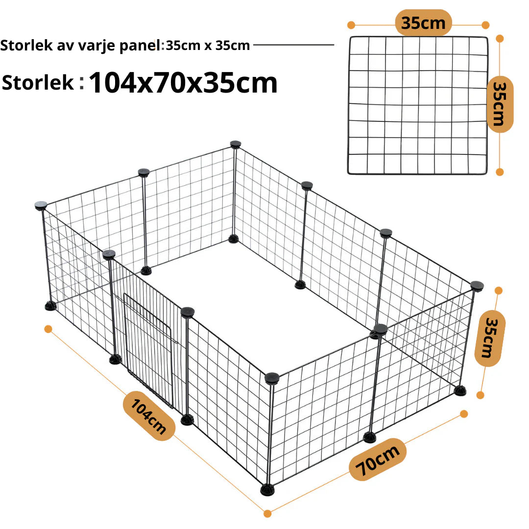 Hopfällbar och justerbar hundbur för smådjur, säker och flexibel med stålpaneler och dörrpanel för enkel tillgång.