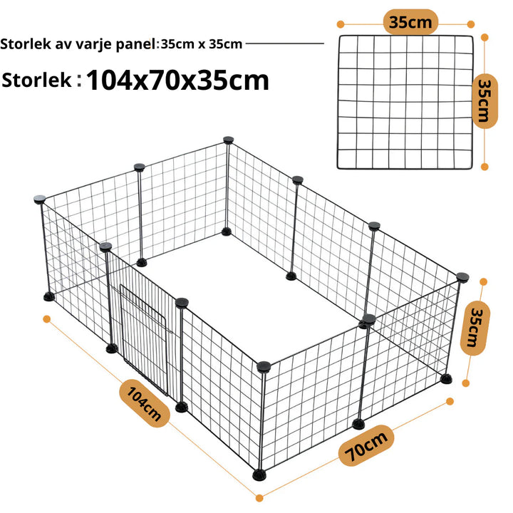Hopfällbar och justerbar hundbur för smådjur, säker och flexibel med stålpaneler och dörrpanel för enkel tillgång.