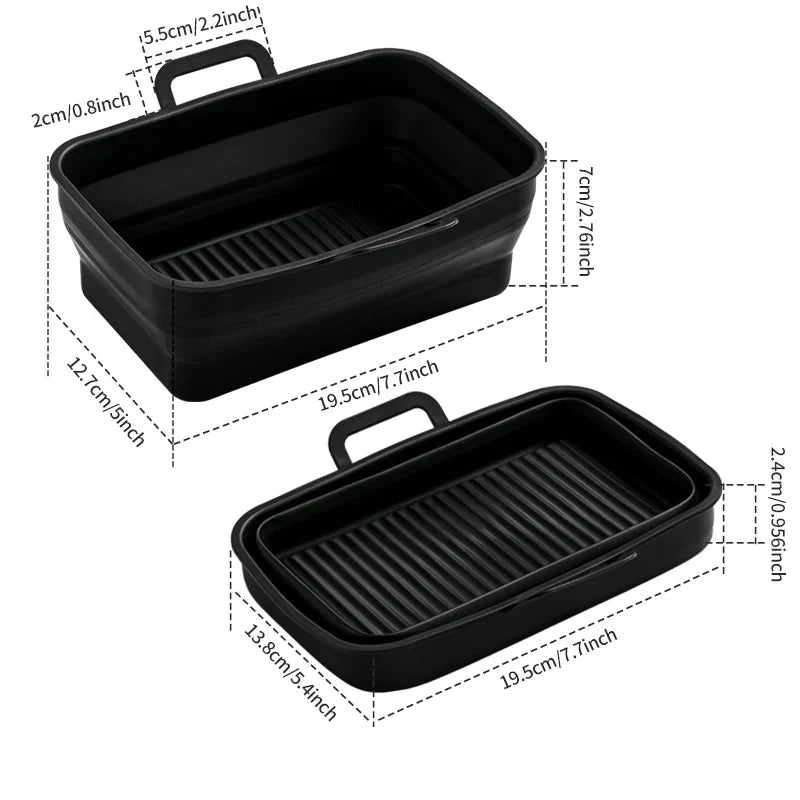 Hopfällbar silikonbakplåt för Air Fryer, grå, tål hög temperatur, oljedränering, enkel rengöring, matchar köksinredning.