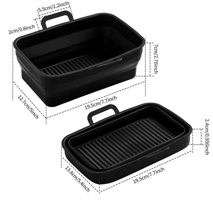 Hopfällbar silikonbakplåt för Air Fryer, grå, tål hög temperatur, oljedränering, enkel rengöring, matchar köksinredning.