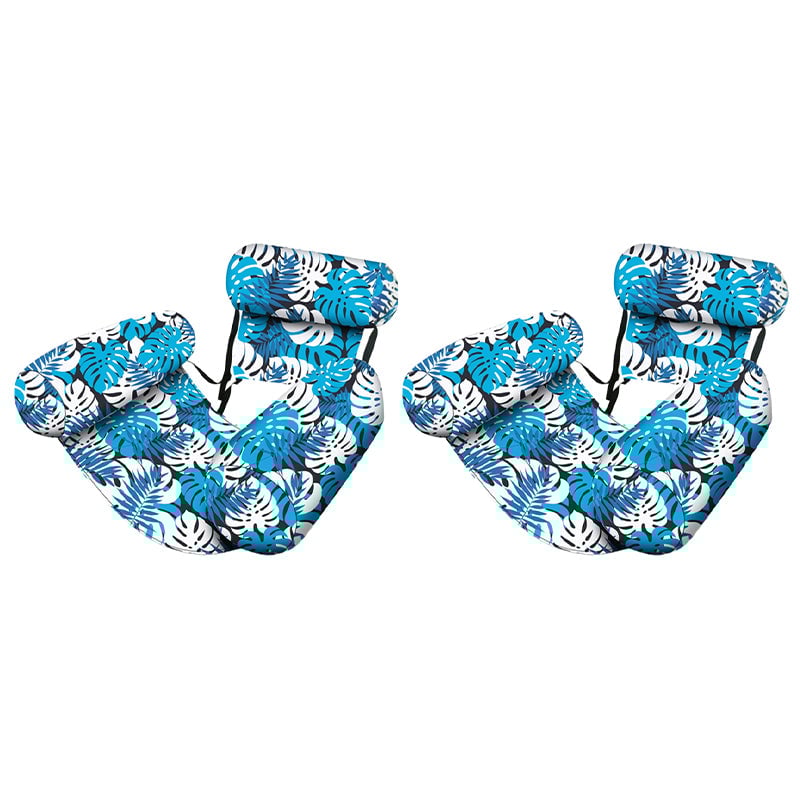 "Hopfällbar uppblåsbar poolstol med ergonomiskt ryggstöd och lövverk-mönster, perfekt för komfort och stil vid poolen."