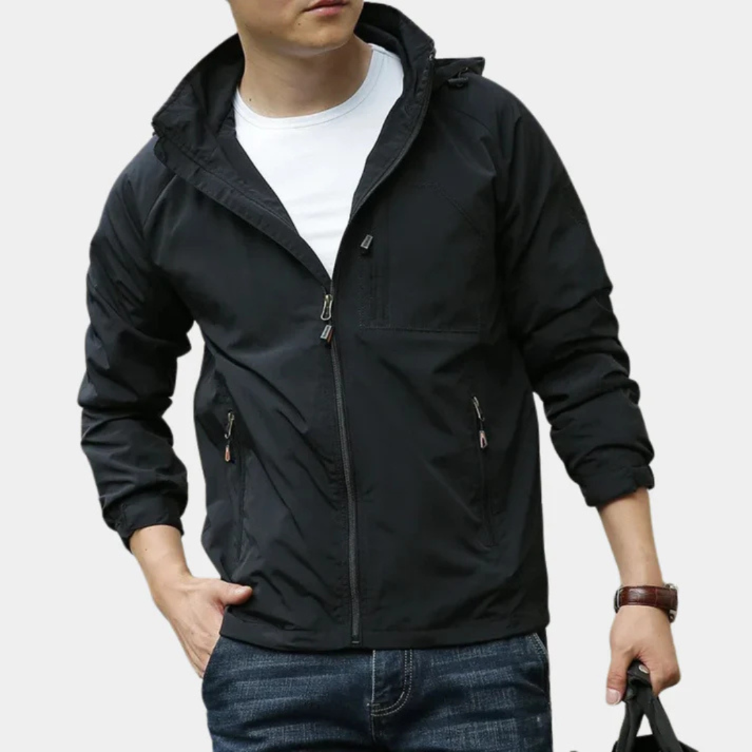 "Hugo vattentät cargojacka i grönt med praktiska fickor, modern design, S-6XL för män. Perfekt för alla väder."