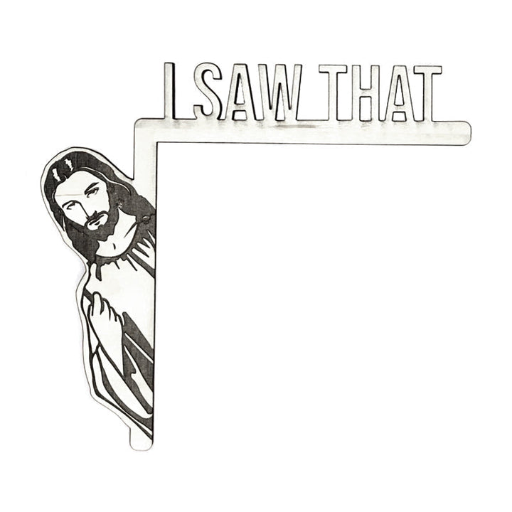"Humoristisk Jesus dörrhängare i trä, rolig heminredning för en lekfull touch, perfekt skämtpresent."