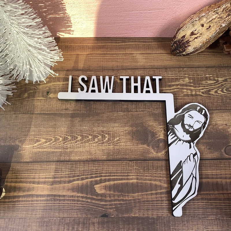 "Humoristisk Jesus dörrhängare i trä, rolig heminredning för en lekfull touch, perfekt skämtpresent."