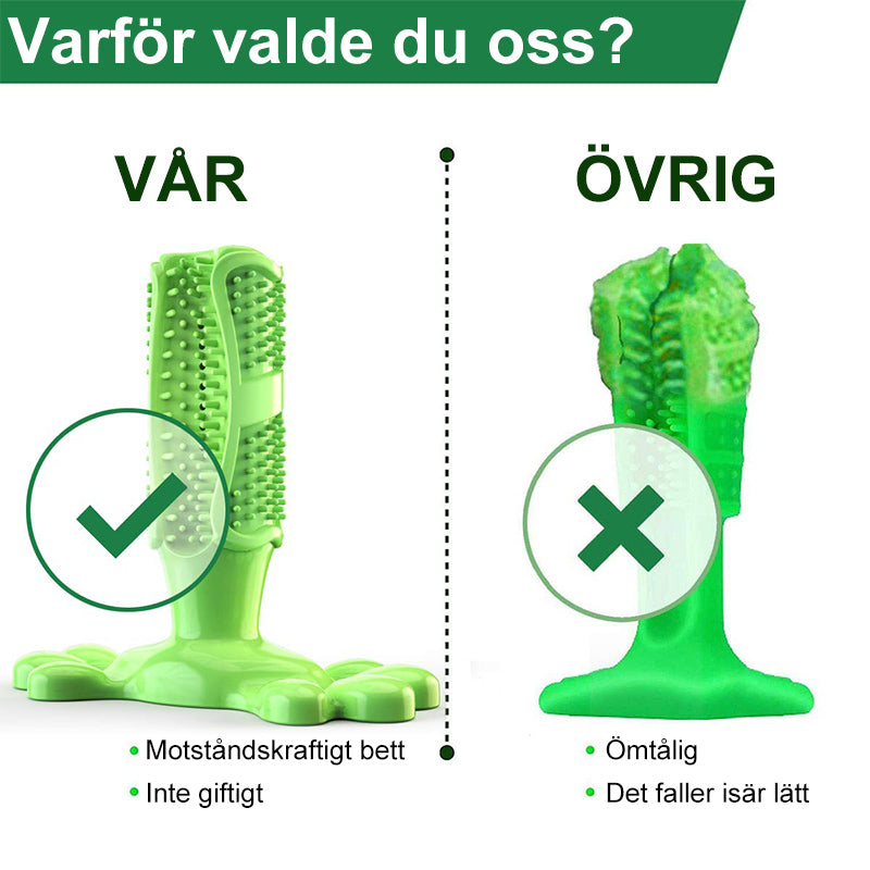 "Hundtandborste av TPR i aktion, multifunktionell design för effektiv tandrengöring och lek."