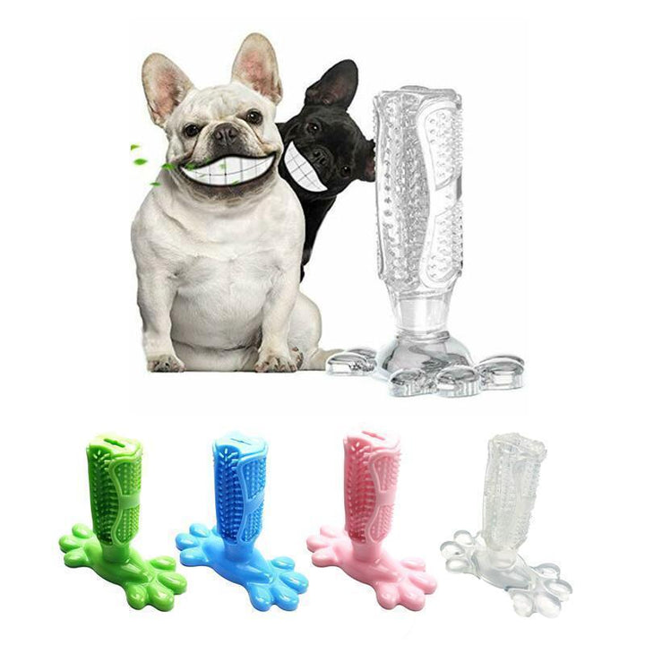 "Hundtandborste av TPR i aktion, multifunktionell design för effektiv tandrengöring och lek."