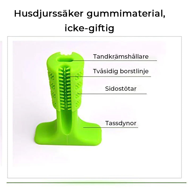 "Hundtandborste med 360 design för effektiv rengöring, säker och robust TPE-material, perfekt för alla hundstorlekar."