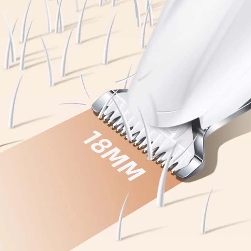 "Husdjursvänlig vit hårtrimmer med LED-lampa, tyst drift, 18 mm blad, vattentålig, för effektiv och säker trimning"