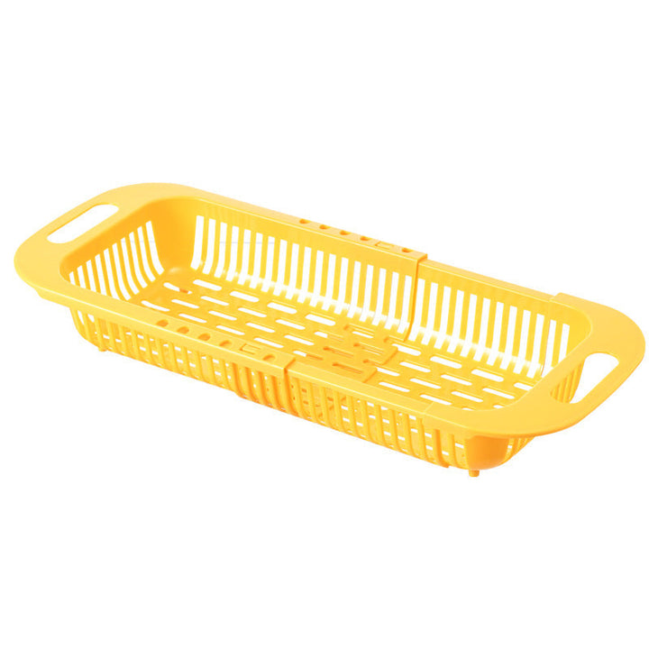 "Ihålig köksavrinningskorg med handtag, blå. Perfekt för frukt, grönsaker; max töjbar längd 45 cm."