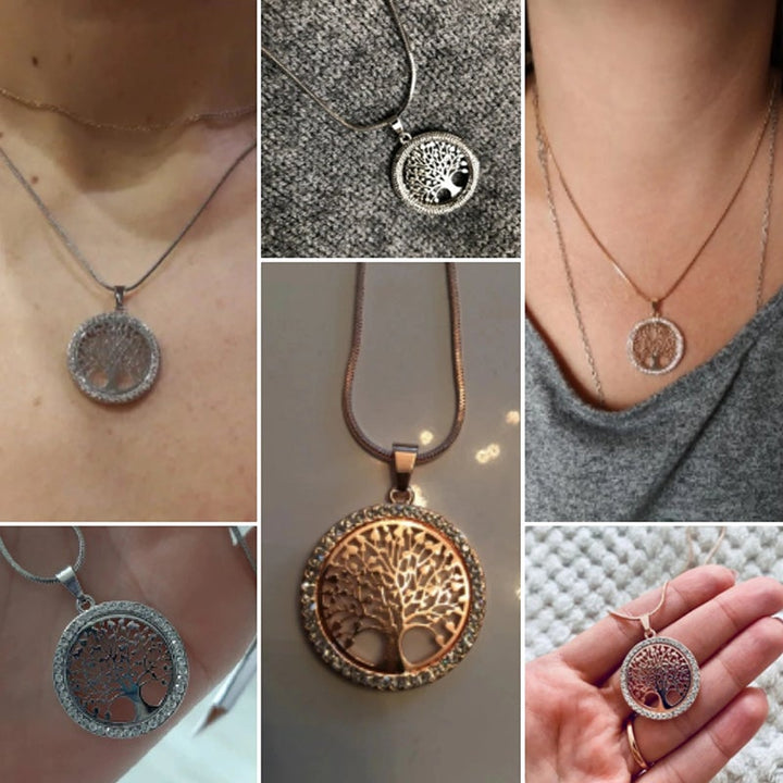 "Ihåligt halsband med livets träd i guld, silver, rose guld. Elegant smycke, 55 cm längd, legering, feminin accessoar."