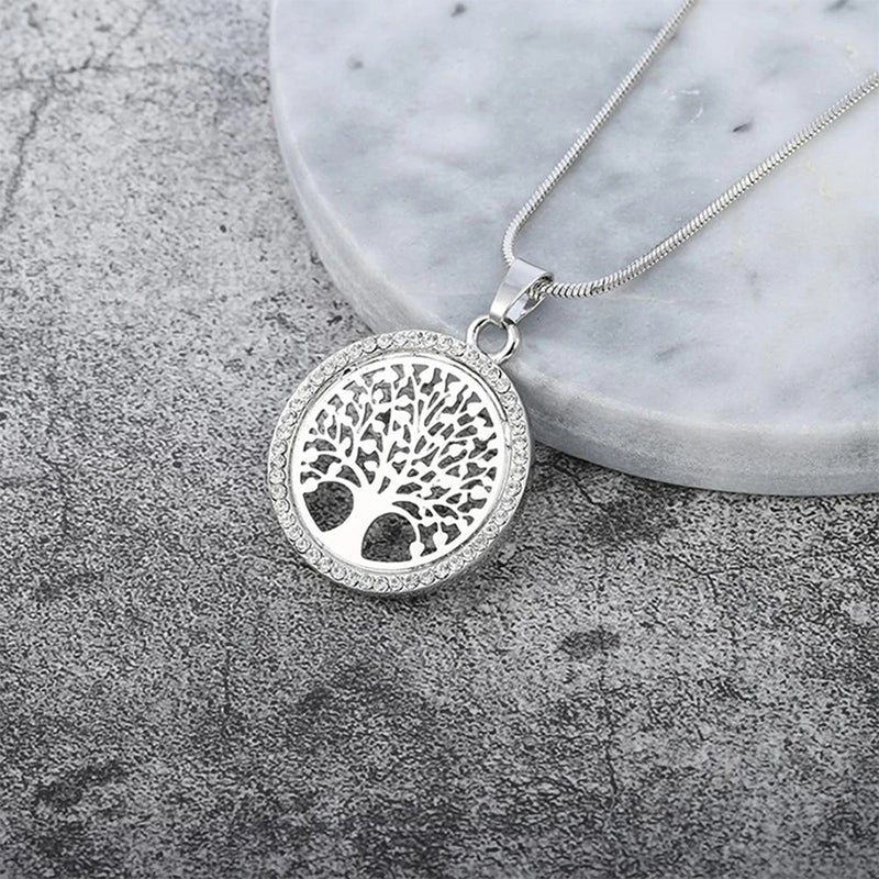 "Ihåligt halsband med livets träd i guld, silver, rose guld. Elegant smycke, 55 cm längd, legering, feminin accessoar."