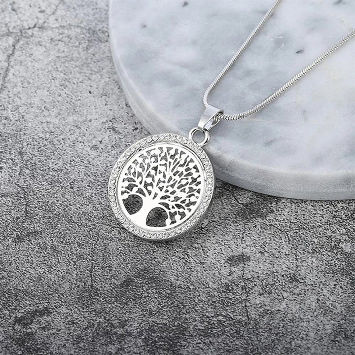 "Ihåligt halsband med livets träd i guld, silver, rose guld. Elegant smycke, 55 cm längd, legering, feminin accessoar."