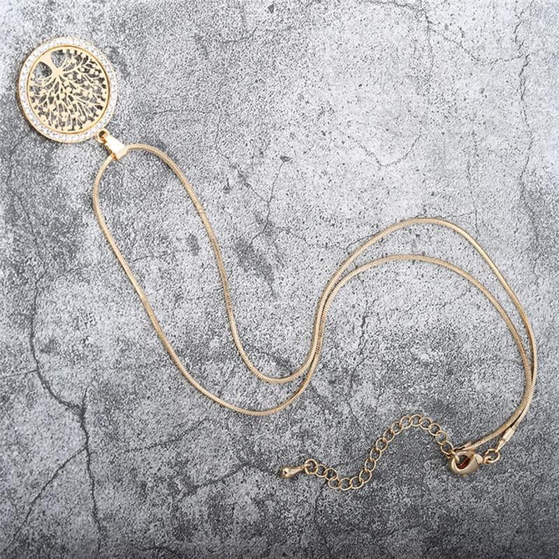 "Ihåligt halsband med livets träd i guld, silver, rose guld. Elegant smycke, 55 cm längd, legering, feminin accessoar."