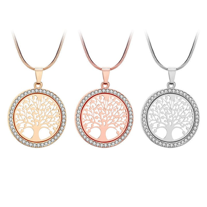 "Ihåligt halsband med livets träd i guld, silver, rose guld. Elegant smycke, 55 cm längd, legering, feminin accessoar."
