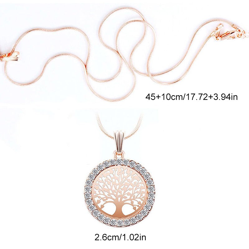 "Ihåligt halsband med livets träd i guld, silver, rose guld. Elegant smycke, 55 cm längd, legering, feminin accessoar."