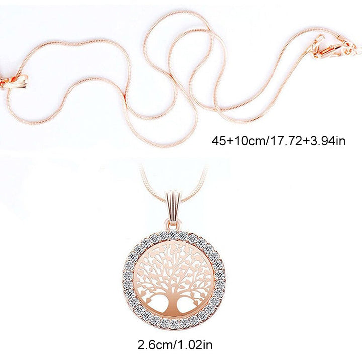 "Ihåligt halsband med livets träd i guld, silver, rose guld. Elegant smycke, 55 cm längd, legering, feminin accessoar."