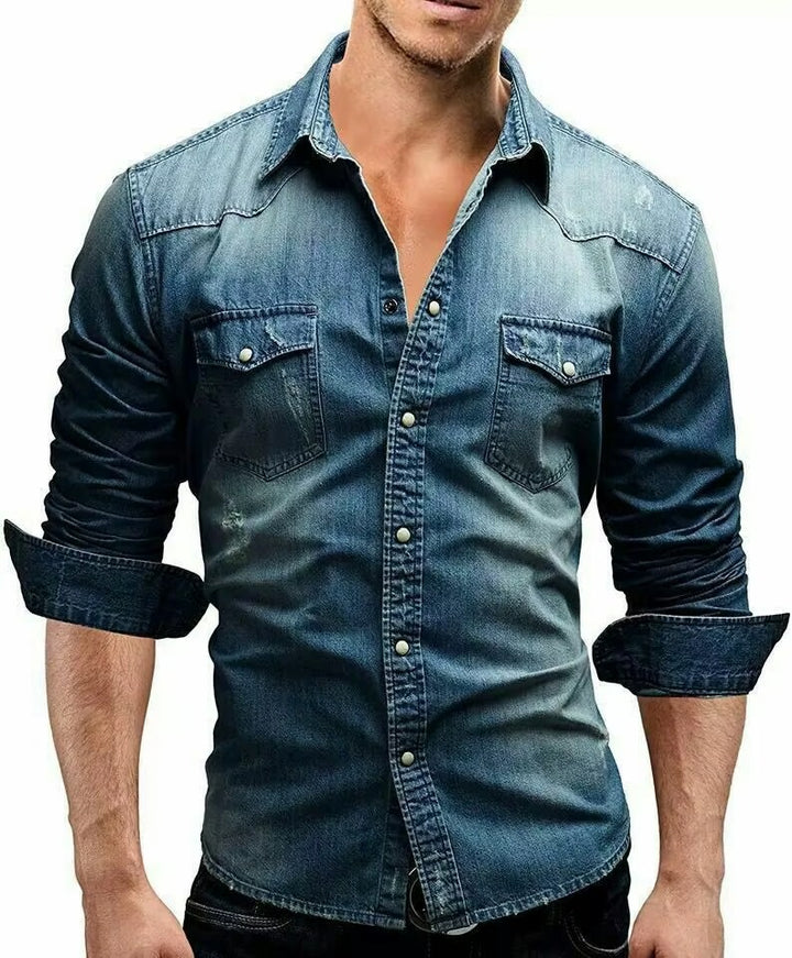 Herrskjorta Denim | Klassisk Herrestil | Hållbart Material