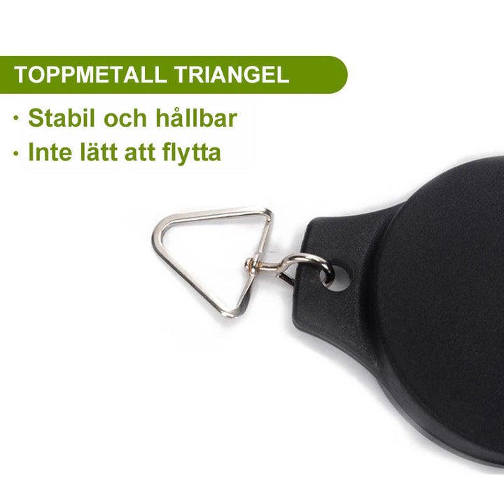 "Infällbar svart krok för trädgårdskorgar och fågelmatare, justerbar höjd, robust design för elegant dekoration"