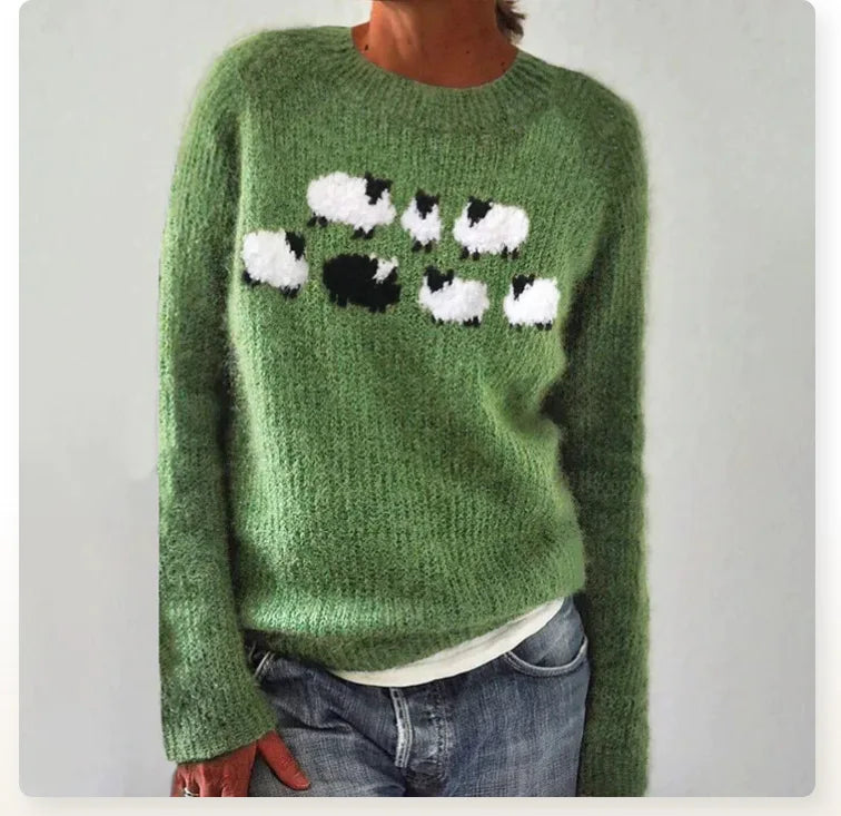 "Ingrid stickad tröja dam, ullblandning, skandinavisk design, vintagecharm, mjuk textur, mångsidig och stilfull."