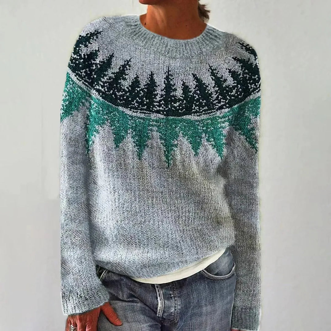 "Ingrid stickad tröja dam, ullblandning, skandinavisk design, vintagecharm, mjuk textur, mångsidig och stilfull."