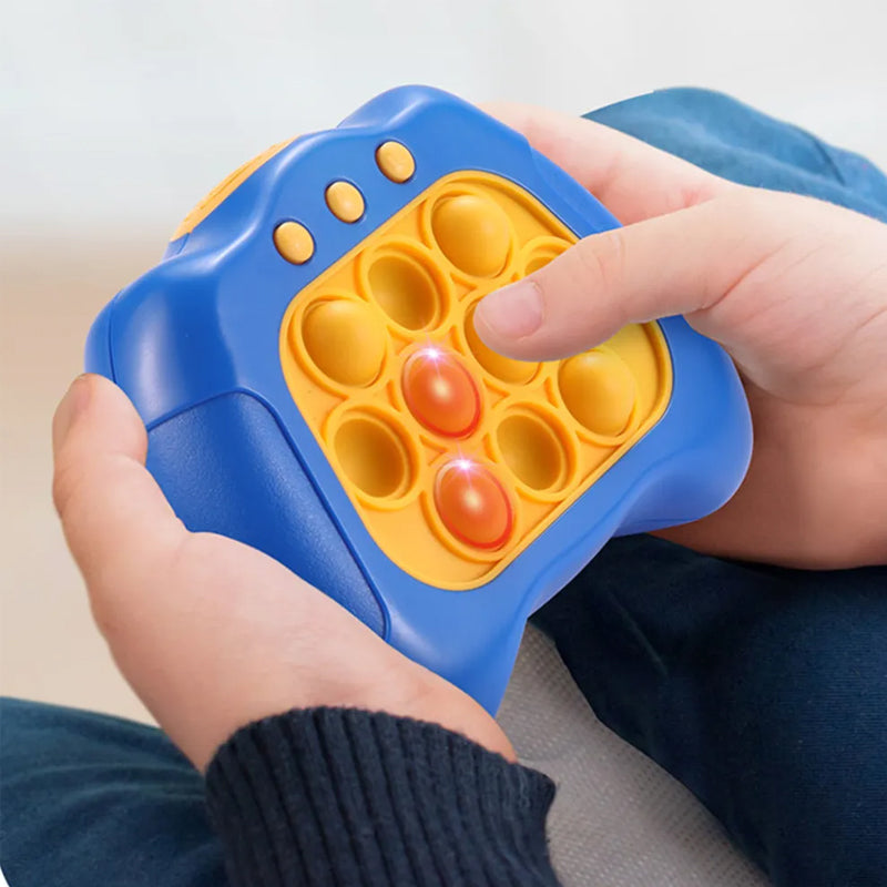 "Innovativ dekompressionsspelmaskin i blått och rosrött för barn och vuxna, bärbar och med banbrytande teknik."