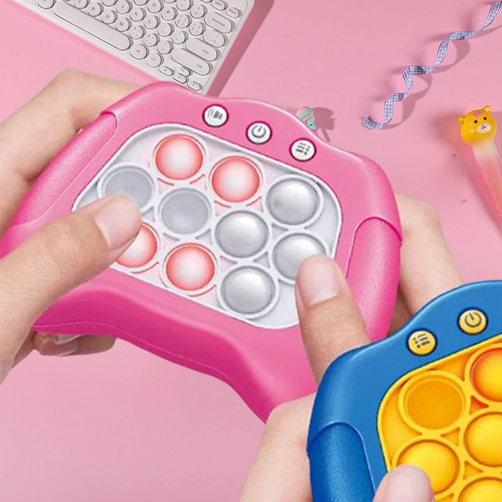 "Innovativ dekompressionsspelmaskin i blått och rosrött för barn och vuxna, bärbar och med banbrytande teknik."