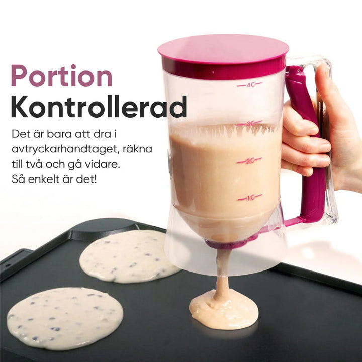 "Innovativ smetdispenser i hållbar plast för perfekt portionering av pannkakssmet och cupcakefyllning."