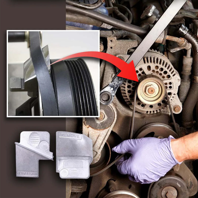 "Innovativt motorbältesverktyg i metall och plast för snabb installation, kompakt och hållbart för garagearbete."