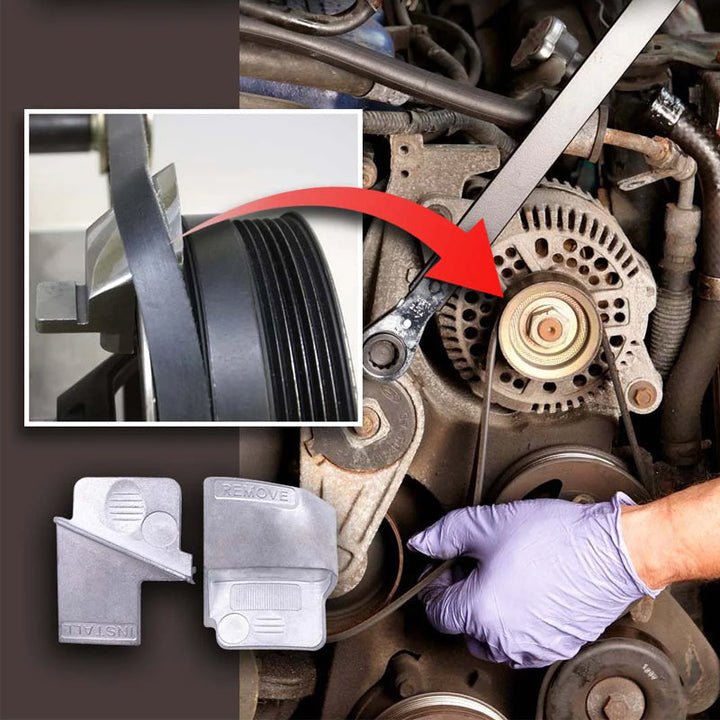 "Innovativt motorbältesverktyg i metall och plast för snabb installation, kompakt och hållbart för garagearbete."