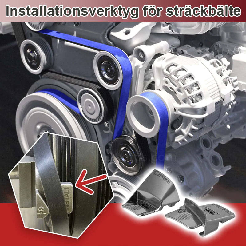 "Innovativt motorbältesverktyg i metall och plast för snabb installation, kompakt och hållbart för garagearbete."