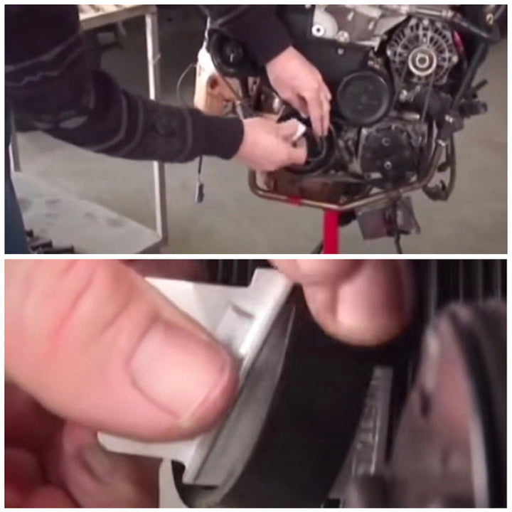 "Innovativt motorbältesverktyg i metall och plast för snabb installation, kompakt och hållbart för garagearbete."