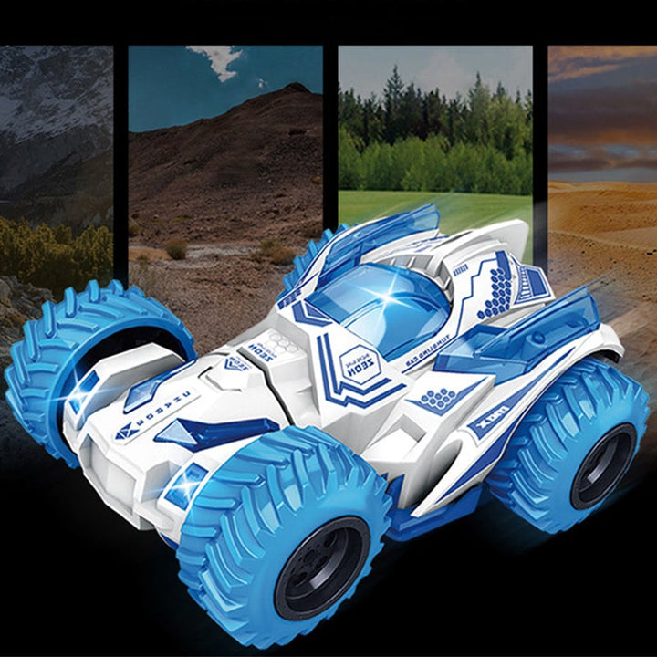 "Interaktiv offroad bil leksak med 360° rotation, robusta däck för terräng, färgglad design för barn över 3 år."