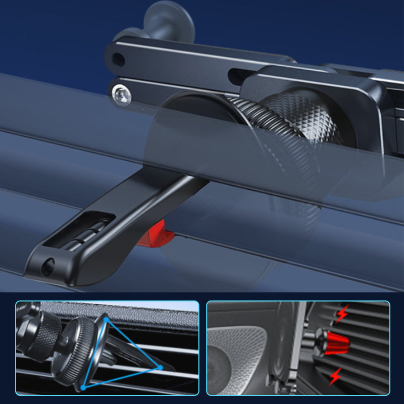 "Invisible, roterbar mobilhållare för bilen, diskret design, aluminium och ABS, enkel att använda, perfekt för navigation."