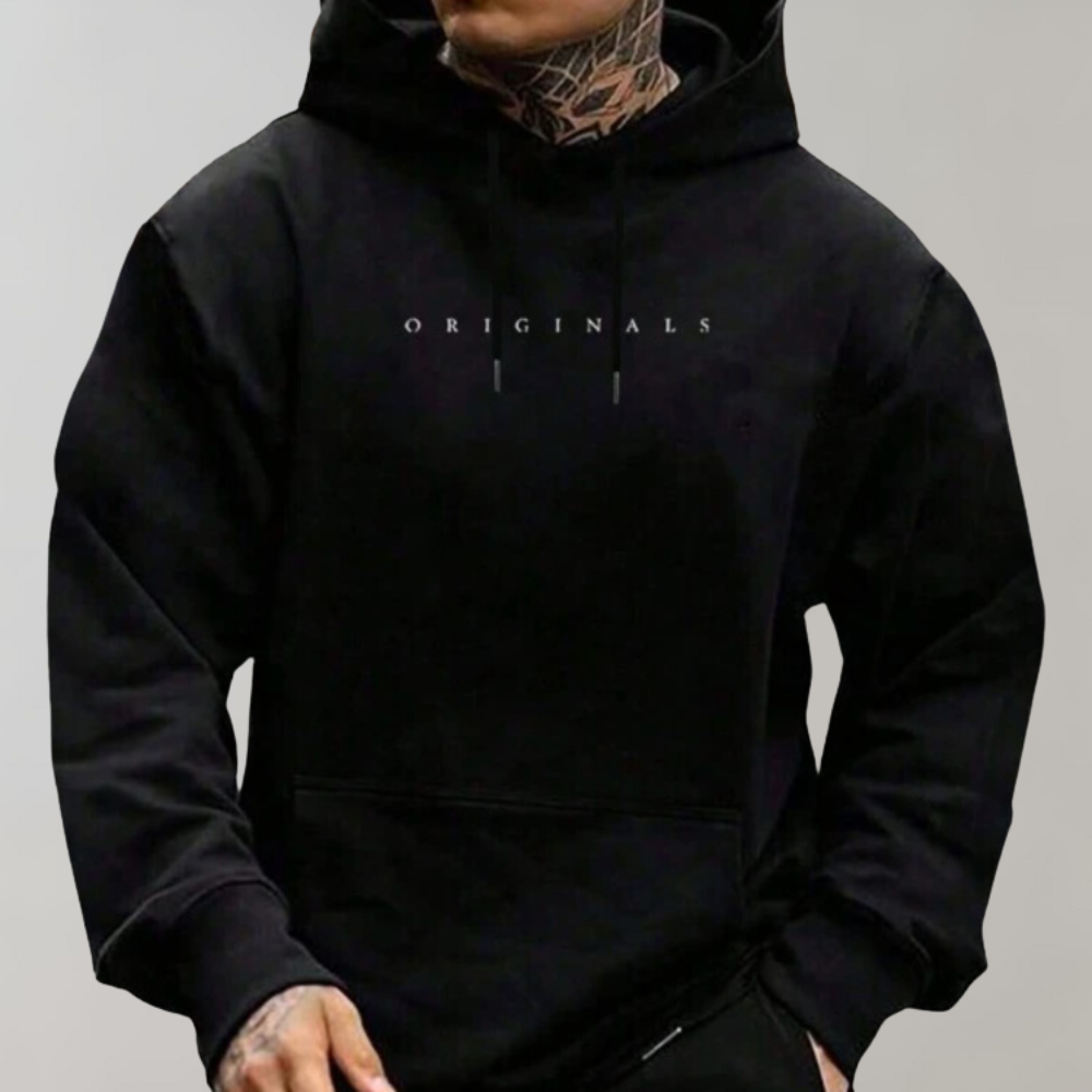 "Isak Huvtröja för Herrar i slim, modern design med svart, vit och gul färg, perfekt för stilmedveten vardagslook."