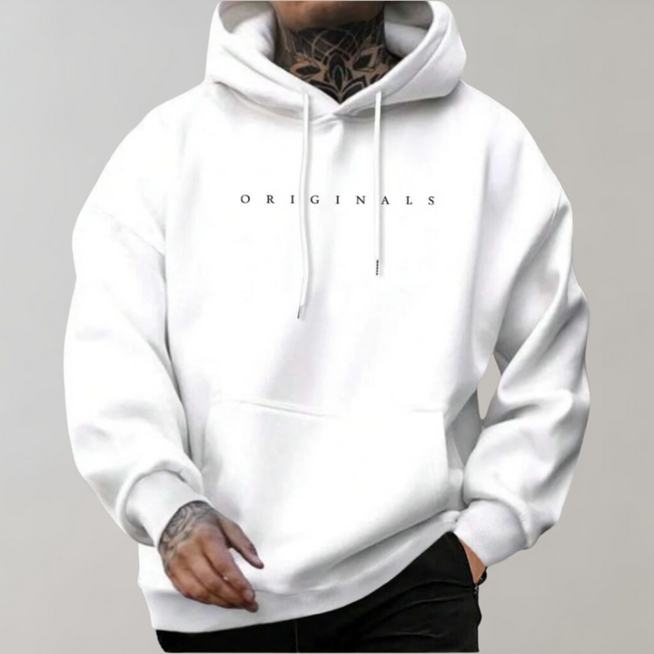 "Isak Huvtröja för Herrar i slim, modern design med svart, vit och gul färg, perfekt för stilmedveten vardagslook."